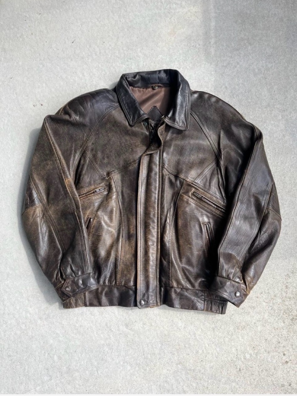 Men's Brown Leather Military-Style Field Jacket